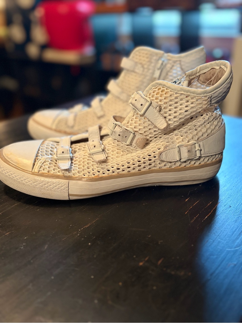 Ash White Mesh High-Top Buckle Sneakers Size 8